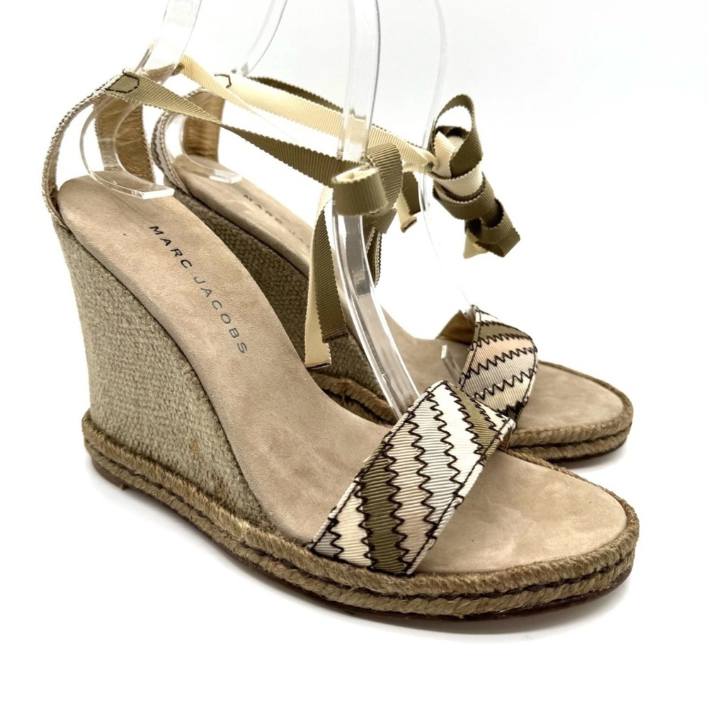 Marc Jacobs Espadrille Wedge Sandals 38 Lace Up Grosgrain Ribbon Heels NIB